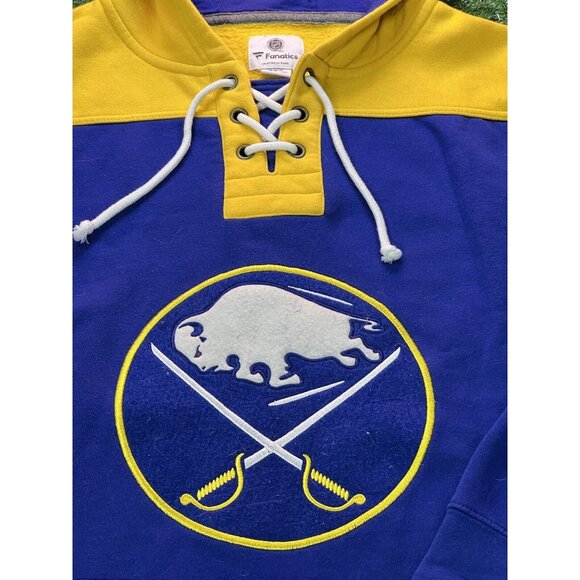 Fanatics Buffalo Sabres NHL Blue/Yellow Hoodie Sweatshirt Heavy Mens Size MD - Picture 3 of 6